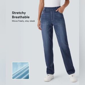 Halara Flex™ High Waisted Pockets Straight Leg Washed Casual Jeans (XL)